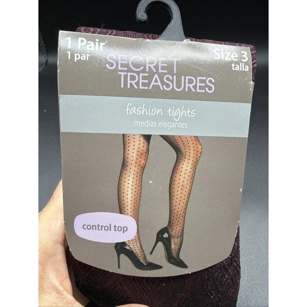 New Burlesque Vintage Pinup Burgundy Floral Pattern Fashion Tights Size 3